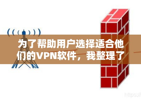 为了帮助用户选择适合他们的VPN软件，我整理了以下分类推荐，按照功能和适用场景进行分门别类